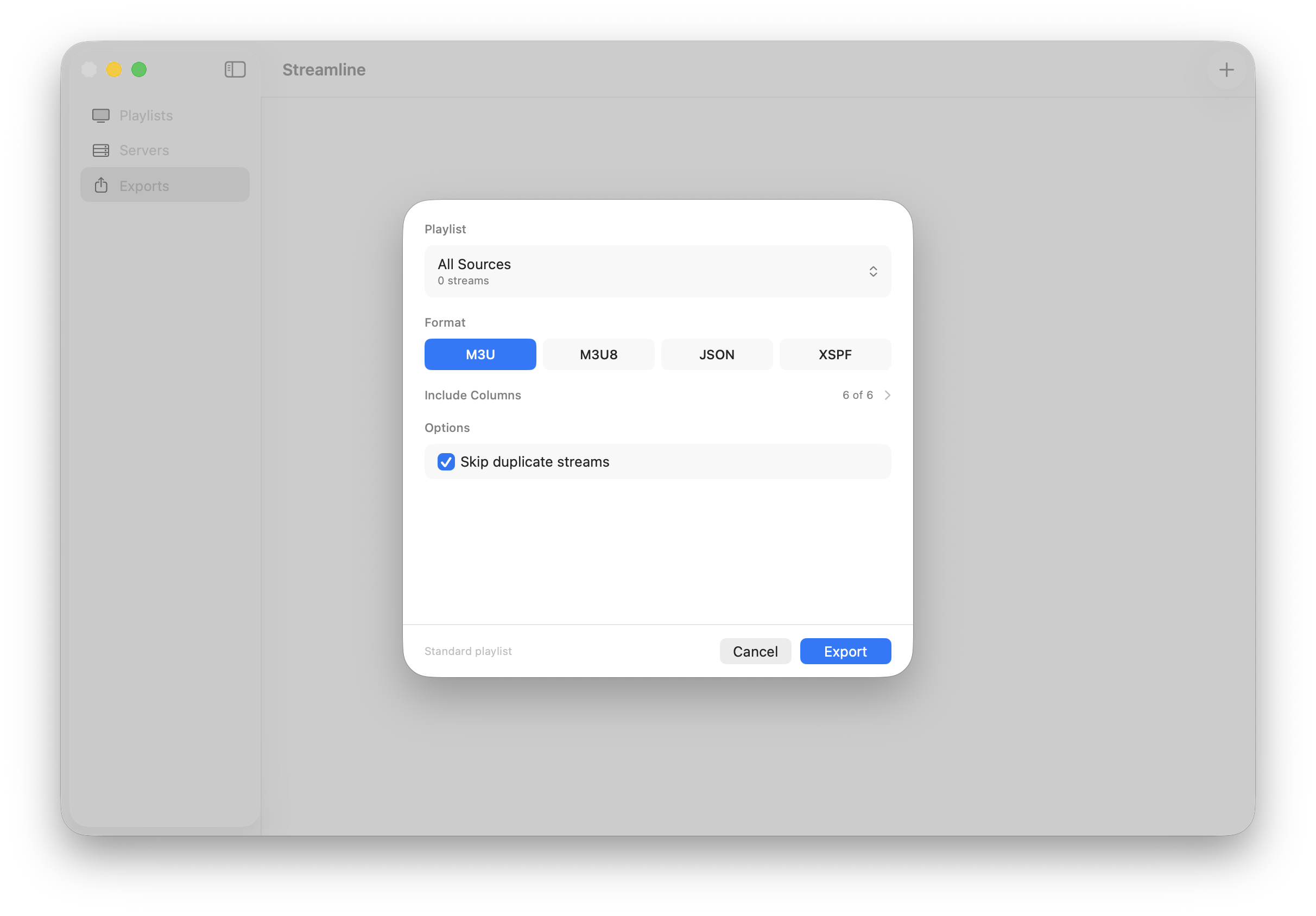 Streamline — settings